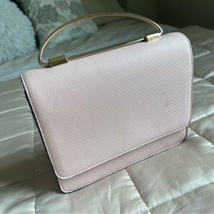 Pink gold metal top handle mini bag w crossbody